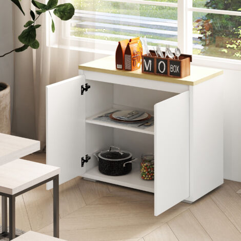 Aparador de Salón Mueble Auxiliar de Cocina con 2 Puertas y Estante Ajustable para Comedor Entrada 80x37x75 cm Blanco
