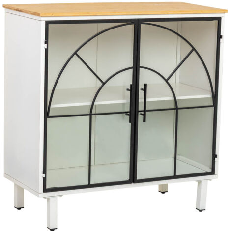 Aparador de vidrio, metal y madera, 2 puertas, blanco81x35,5x80h cm