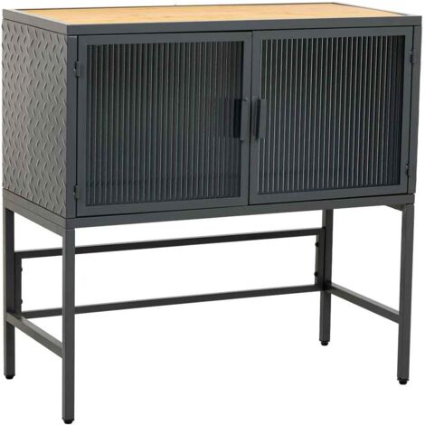 Aparador de vidrio, metal y madera 2 puertas, negro80x38x80,5h cm