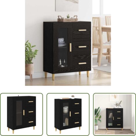 Aparador de vidrio -  Vitrina Roble Negro 69,5 x 34 x 90 cm Madera contrachapada