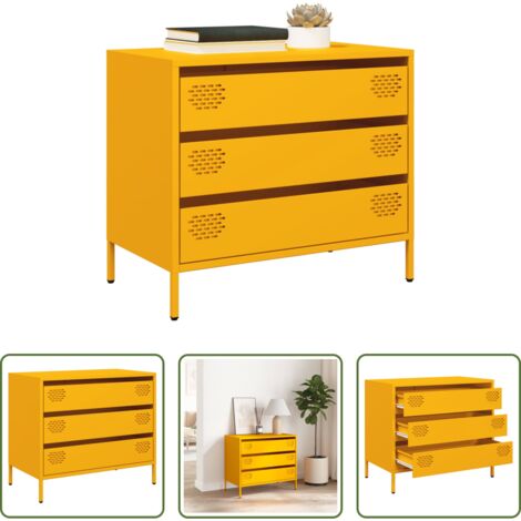 Aparador decorativo -  Aparador acero laminado en frío amarillo mostaza 68x39x58,5 cm