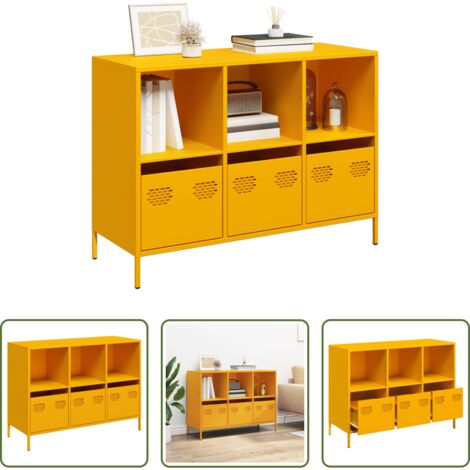 Aparador decorativo -  Aparador acero laminado frío amarillo mostaza 101,5x39x73,5 cm