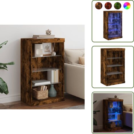 Aparador decorativo - vidaXL Aparador con luces LED roble ahumado 60,5x37x100 cm - Aparador con almacenamiento
