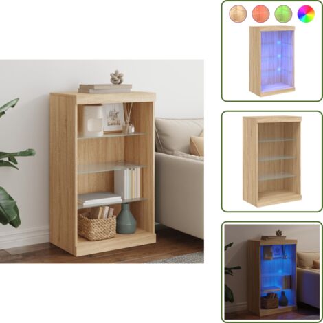 Aparador decorativo - vidaXL Aparador con luces LED roble Sonoma 60,5x37x100 cm - Aparador con almacenamiento
