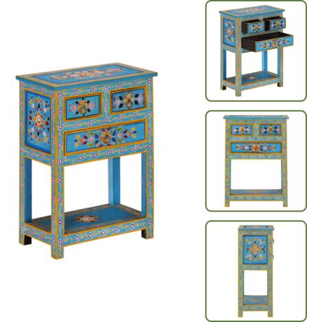 Aparador decorativo - vidaXL Aparador turquesa de madera maciza de mango 55x30x76 cm - Muebles hechos a mano