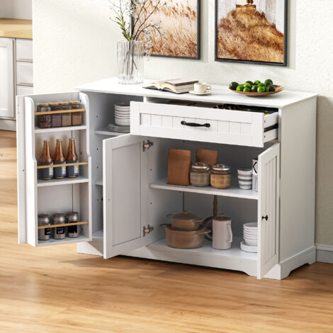 Aparador Diseño moderno 3 puertas 1 cajón Tiradores metal MDF 107x40x83.4 cm color blanco