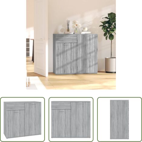 Aparador gris -  Aparador de madera contrachapada gris Sonoma 80x36x75 cm
