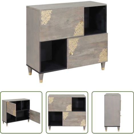 Aparador gris dorado -  Aparador Gris y dorado 80 x 33 x 75 cm Madera de mango maciza