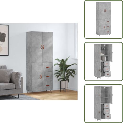Aparador gris hormigón - vidaXL Aparador alto madera contrachapada gris hormigón 69,5x34x180 cm - Mueble de almacenamiento con puerta