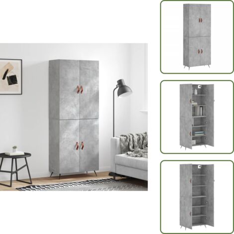 Aparador gris hormigón - vidaXL Aparador alto madera contrachapada gris hormigón 69,5x34x180 cm - Mueble de almacenamiento con puerta