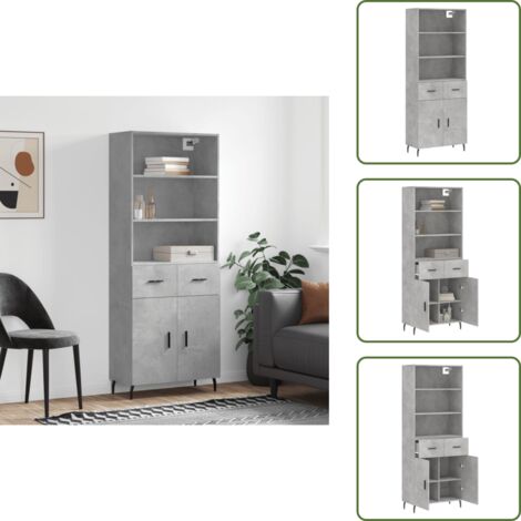 Aparador gris hormigón - vidaXL Aparador alto madera contrachapada gris hormigón 69,5x34x180 cm - Mueble de almacenamiento con puerta
