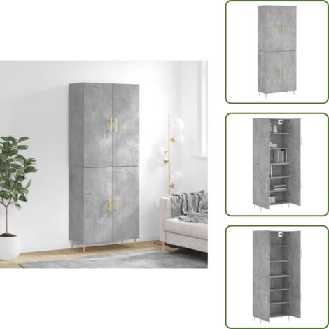 Aparador gris hormigón - vidaXL Aparador alto madera contrachapada gris hormigón 69,5x34x180 cm - Mueble de almacenamiento con puerta
