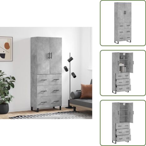 Aparador gris hormigón - vidaXL Aparador alto madera contrachapada gris hormigón 69,5x34x180 cm - Mueble de almacenamiento con puerta