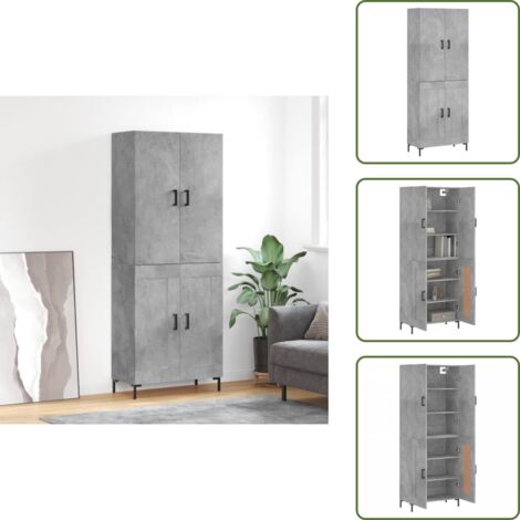 Aparador gris hormigón - vidaXL Aparador alto madera contrachapada gris hormigón 69,5x34x180 cm - Mueble de almacenamiento con puerta
