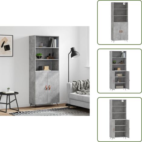 Aparador gris hormigón - vidaXL Aparador alto madera contrachapada gris hormigón 69,5x34x180 cm - Mueble de almacenamiento con puerta