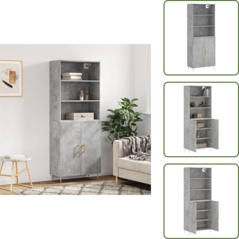 Aparador gris hormigón - vidaXL Aparador alto madera contrachapada gris hormigón 69,5x34x180 cm - Mueble de almacenamiento con puerta