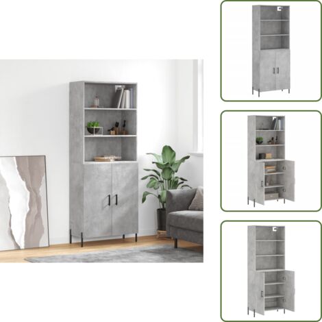 Aparador gris hormigón - vidaXL Aparador alto madera contrachapada gris hormigón 69,5x34x180 cm - Mueble de almacenamiento con puerta