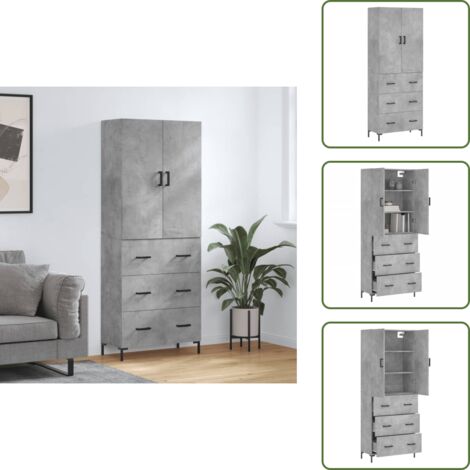 Aparador gris hormigón - vidaXL Aparador alto madera contrachapada gris hormigón 69,5x34x180 cm - Mueble de almacenamiento con puerta