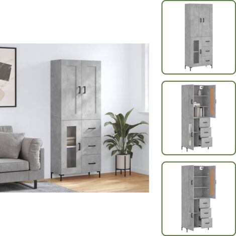 Aparador gris hormigón - vidaXL Aparador alto madera contrachapada gris hormigón 69,5x34x180 cm - Mueble de almacenamiento con puertas