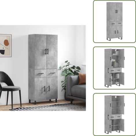 Aparador gris hormigón - vidaXL Aparador alto madera contrachapada gris hormigón 69,5x34x180 cm - Mueble de almacenamiento con puertas