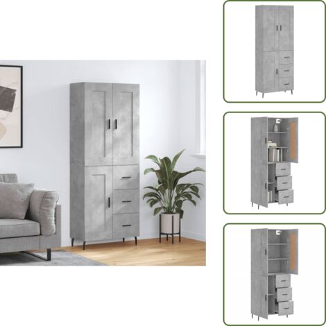 Aparador gris hormigón - vidaXL Aparador alto madera contrachapada gris hormigón 69,5x34x180 cm - Mueble de almacenamiento con puertas