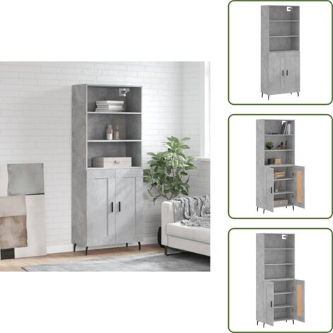 Aparador gris hormigón - vidaXL Aparador alto madera contrachapada gris hormigón 69,5x34x180 cm - Mueble de almacenamiento con puertas