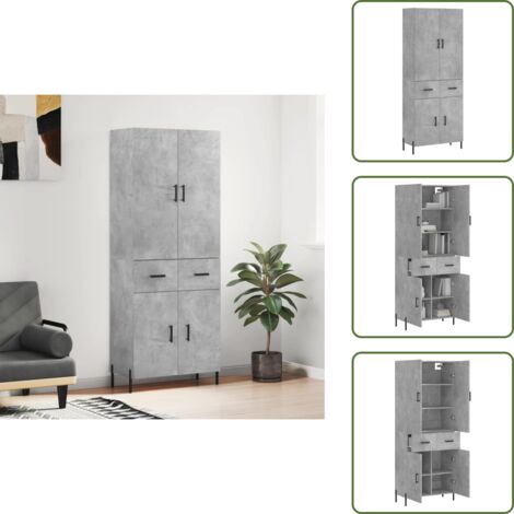 Aparador gris hormigón - vidaXL Aparador alto madera contrachapada gris hormigón 69,5x34x180 cm - Mueble de almacenamiento con puertas
