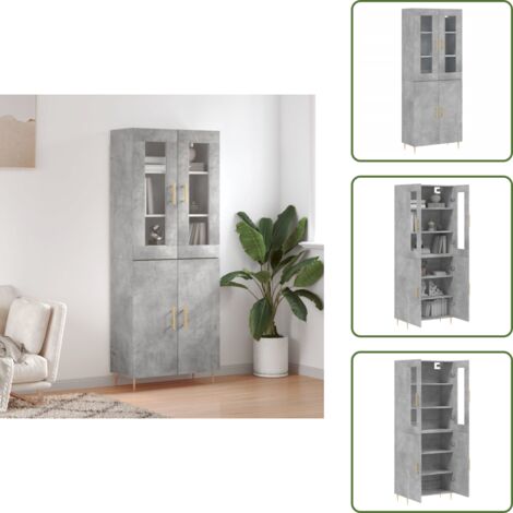 Aparador gris hormigón - vidaXL Aparador alto madera contrachapada gris hormigón 69,5x34x180 cm - Mueble de almacenamiento con puertas