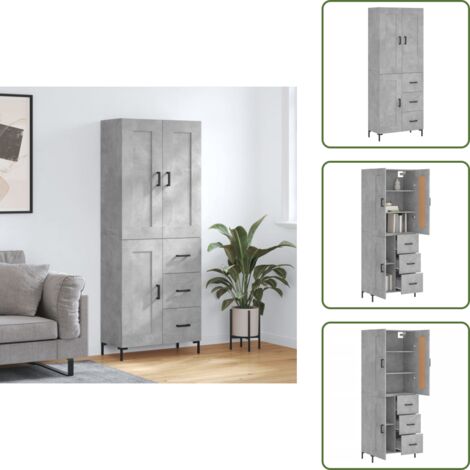Aparador gris hormigón - vidaXL Aparador alto madera contrachapada gris hormigón 69,5x34x180 cm - Mueble de almacenamiento con puertas