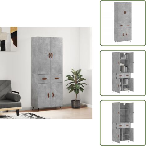 Aparador gris hormigón - vidaXL Aparador alto madera contrachapada gris hormigón 69,5x34x180 cm - Mueble de almacenamiento con puertas