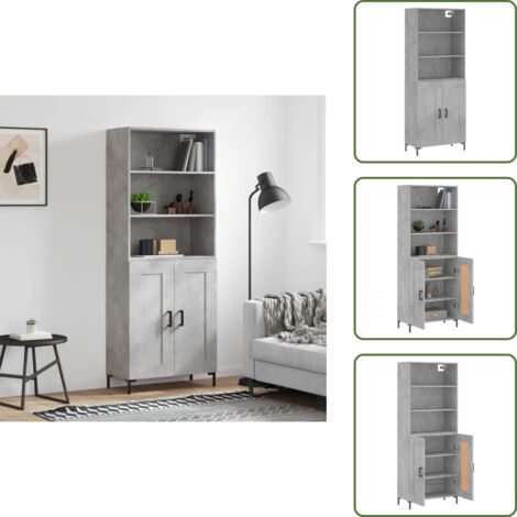 Aparador gris hormigón - vidaXL Aparador alto madera contrachapada gris hormigón 69,5x34x180 cm - Mueble de almacenamiento con puertas