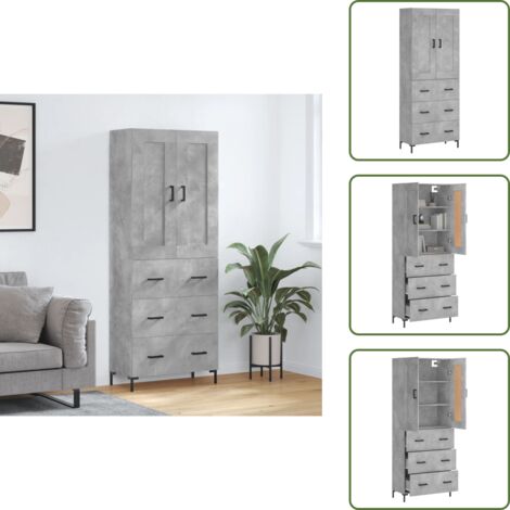 Aparador gris hormigón - vidaXL Aparador alto madera contrachapada gris hormigón 69,5x34x180 cm - Mueble de almacenamiento con puertas