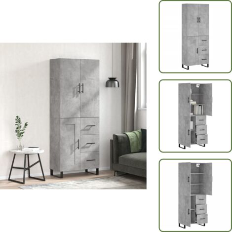 Aparador gris hormigón - vidaXL Aparador alto madera contrachapada gris hormigón 69,5x34x180 cm - Mueble de almacenamiento con puertas