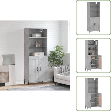 Aparador gris hormigón - vidaXL Aparador alto madera contrachapada gris hormigón 69,5x34x180 cm - Mueble de almacenamiento con puertas