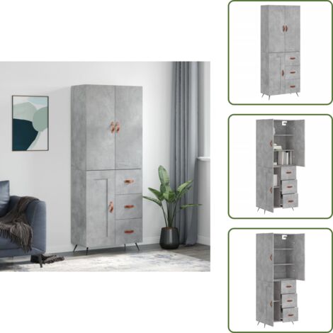 Aparador gris hormigón - vidaXL Aparador alto madera contrachapada gris hormigón 69,5x34x180 cm - Mueble de almacenamiento con puertas