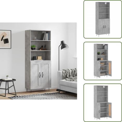 Aparador gris hormigón - vidaXL Aparador alto madera contrachapada gris hormigón 69,5x34x180 cm - Mueble de almacenamiento con puertas