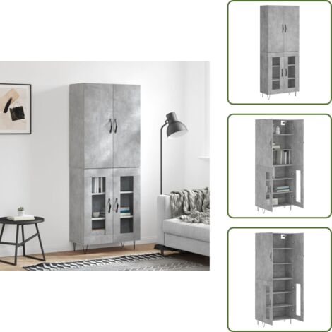 Aparador gris hormigón - vidaXL Aparador alto madera contrachapada gris hormigón 69,5x34x180 cm - Mueble de almacenamiento con puertas