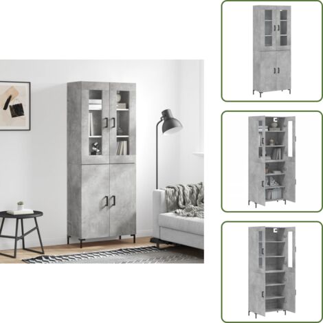 Aparador gris hormigón - vidaXL Aparador alto madera contrachapada gris hormigón 69,5x34x180 cm - Mueble de almacenamiento con puertas