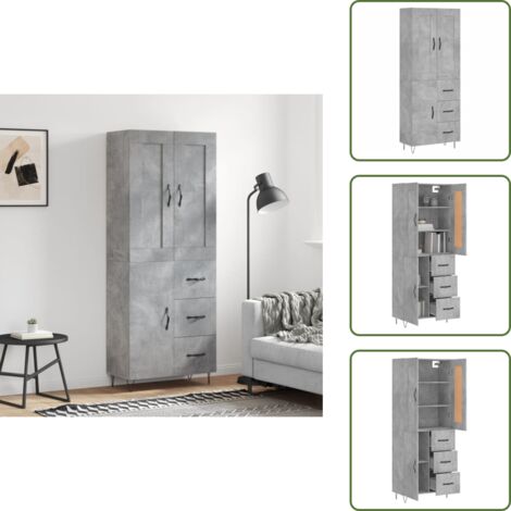 Aparador gris hormigón - vidaXL Aparador alto madera contrachapada gris hormigón 69,5x34x180 cm - Mueble de almacenamiento con puertas