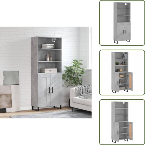 Aparador gris hormigón - vidaXL Aparador alto madera contrachapada gris hormigón 69,5x34x180 cm - Mueble de almacenamiento con puertas