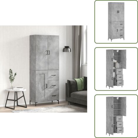 Aparador gris hormigón - vidaXL Aparador alto madera contrachapada gris hormigón 69,5x34x180 cm - Mueble de almacenamiento con puertas