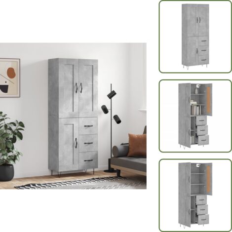 Aparador gris hormigón - vidaXL Aparador alto madera contrachapada gris hormigón 69,5x34x180 cm - Mueble de almacenamiento con puertas