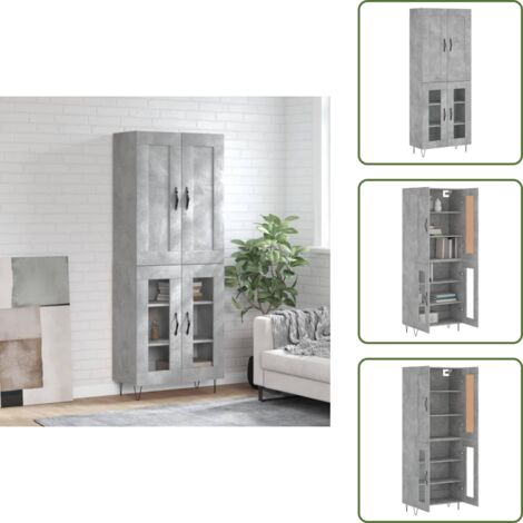 Aparador gris hormigón - vidaXL Aparador alto madera contrachapada gris hormigón 69,5x34x180 cm - Mueble de madera