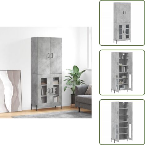 Aparador gris hormigón - vidaXL Aparador alto madera contrachapada gris hormigón 69,5x34x180 cm - Mueble de madera