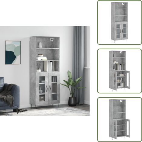 Aparador gris hormigón - vidaXL Aparador alto madera contrachapada gris hormigón 69,5x34x180 cm - Mueble de madera