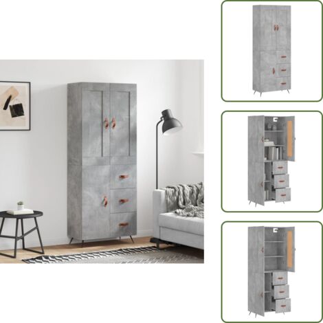 Aparador gris hormigón - vidaXL Aparador alto madera contrachapada gris hormigón 69,5x34x180 cm - Mueble de madera
