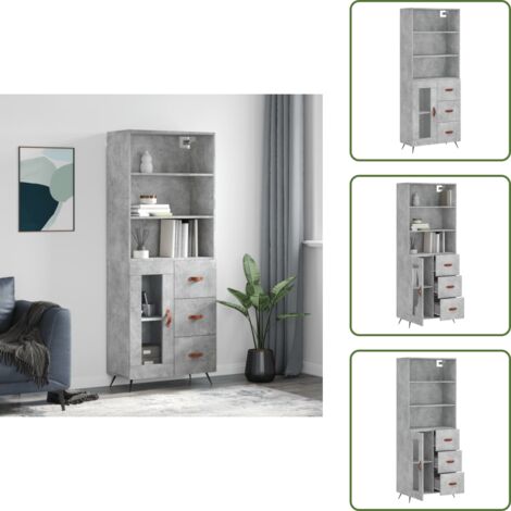 Aparador gris hormigón - vidaXL Aparador alto madera contrachapada gris hormigón 69,5x34x180 cm - Mueble de madera
