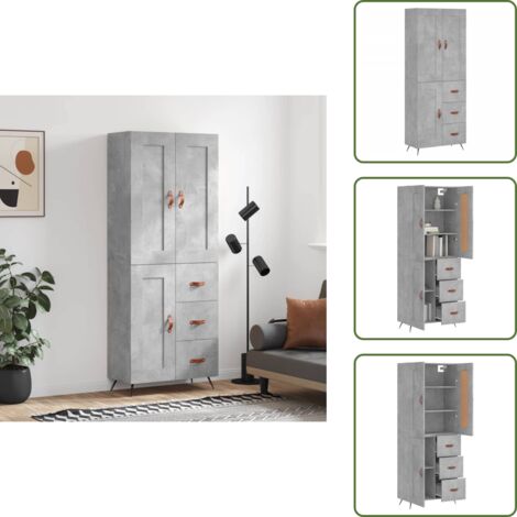 Aparador gris hormigón - vidaXL Aparador alto madera contrachapada gris hormigón 69,5x34x180 cm - Mueble de madera