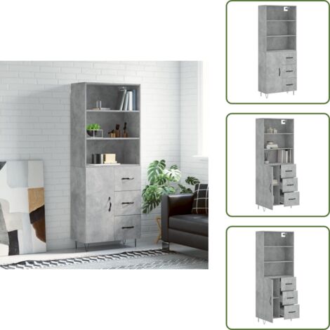 Aparador gris hormigón - vidaXL Aparador alto madera contrachapada gris hormigón 69,5x34x180 cm - Mueble de madera