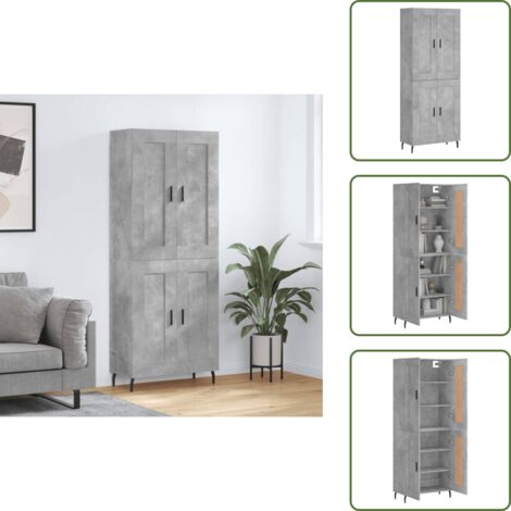 Aparador gris hormigón - vidaXL Aparador alto madera contrachapada gris hormigón 69,5x34x180 cm - Mueble de madera